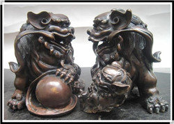 一對(duì)大門口銅獅子雕塑