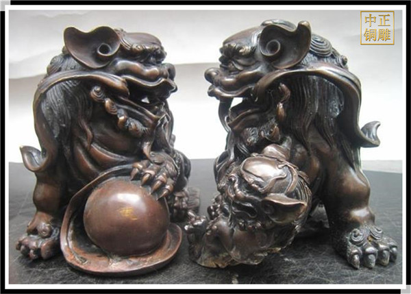 一對(duì)大門口銅獅子雕塑